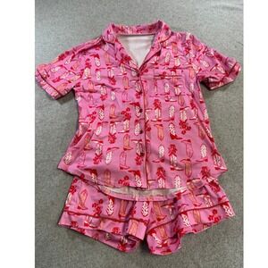 Cowboy Boot Pajama Set Womens Medium Pink Red Excellent Western Short